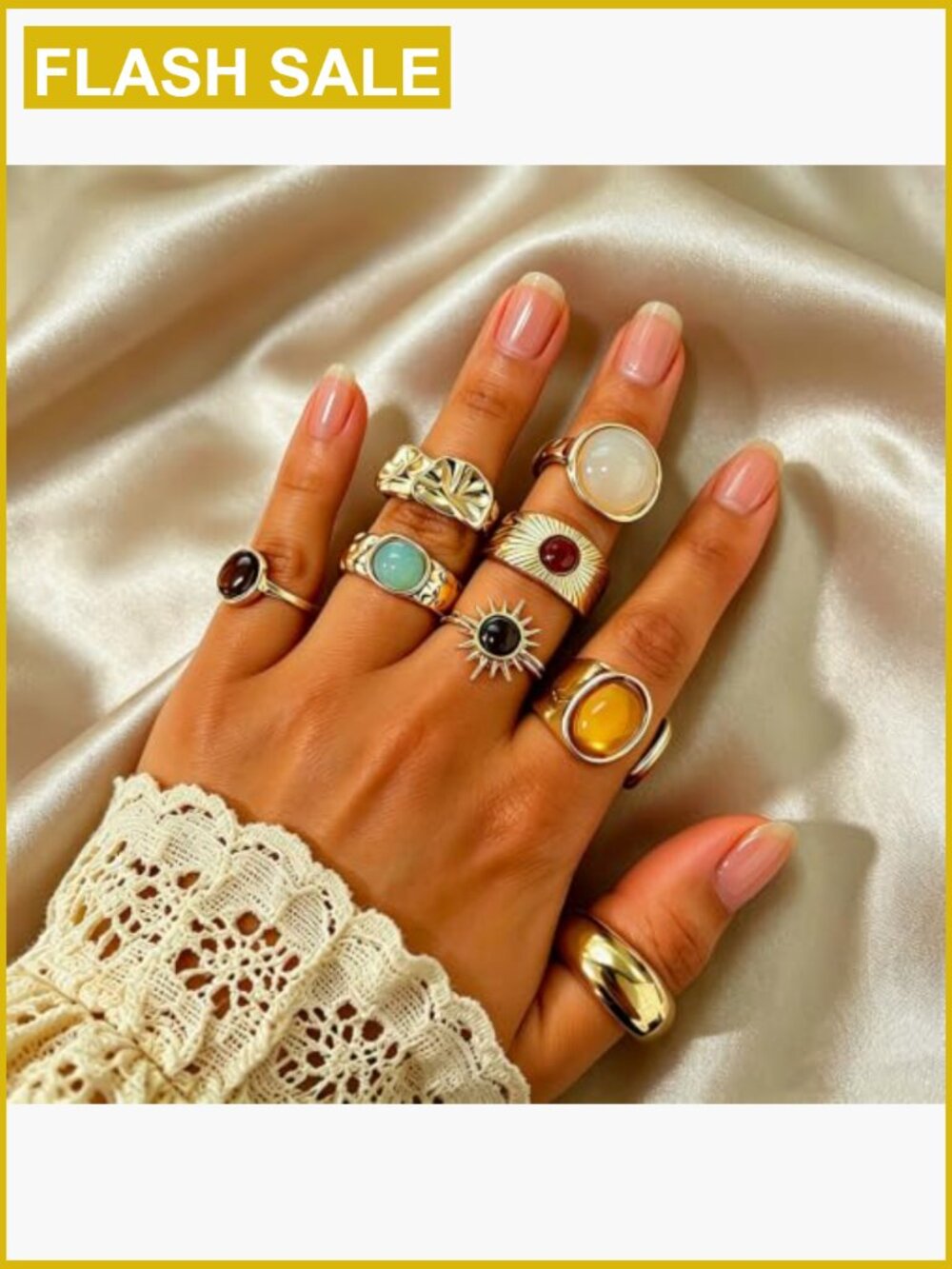 13 Pcs Bohemian Ring Set Gold-Tone Alloy Stackable Vintage Jewelry Gift - Picture 6 of 7